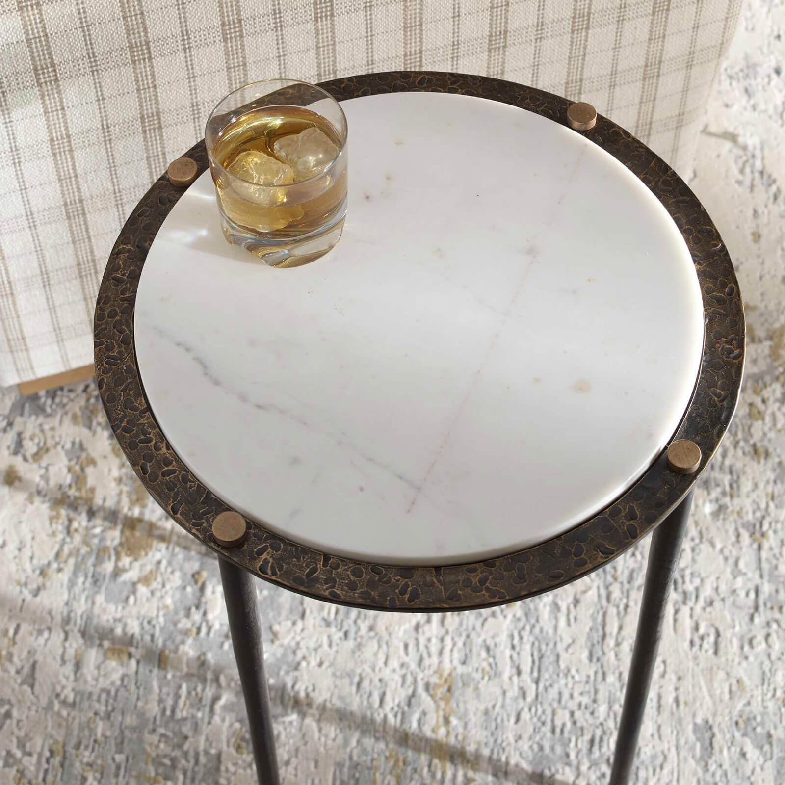Wren Round White Marble Side Table by Uttermost