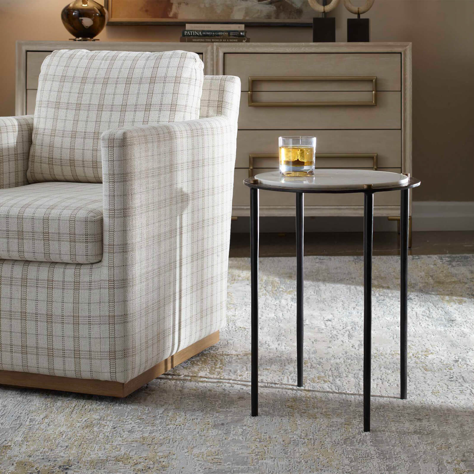 Wren Round White Marble Side Table by Uttermost