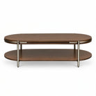 Vienna Brown Walnut Veneer Oval Coffee Table with Brushed Metal Trim Berkeley Designs