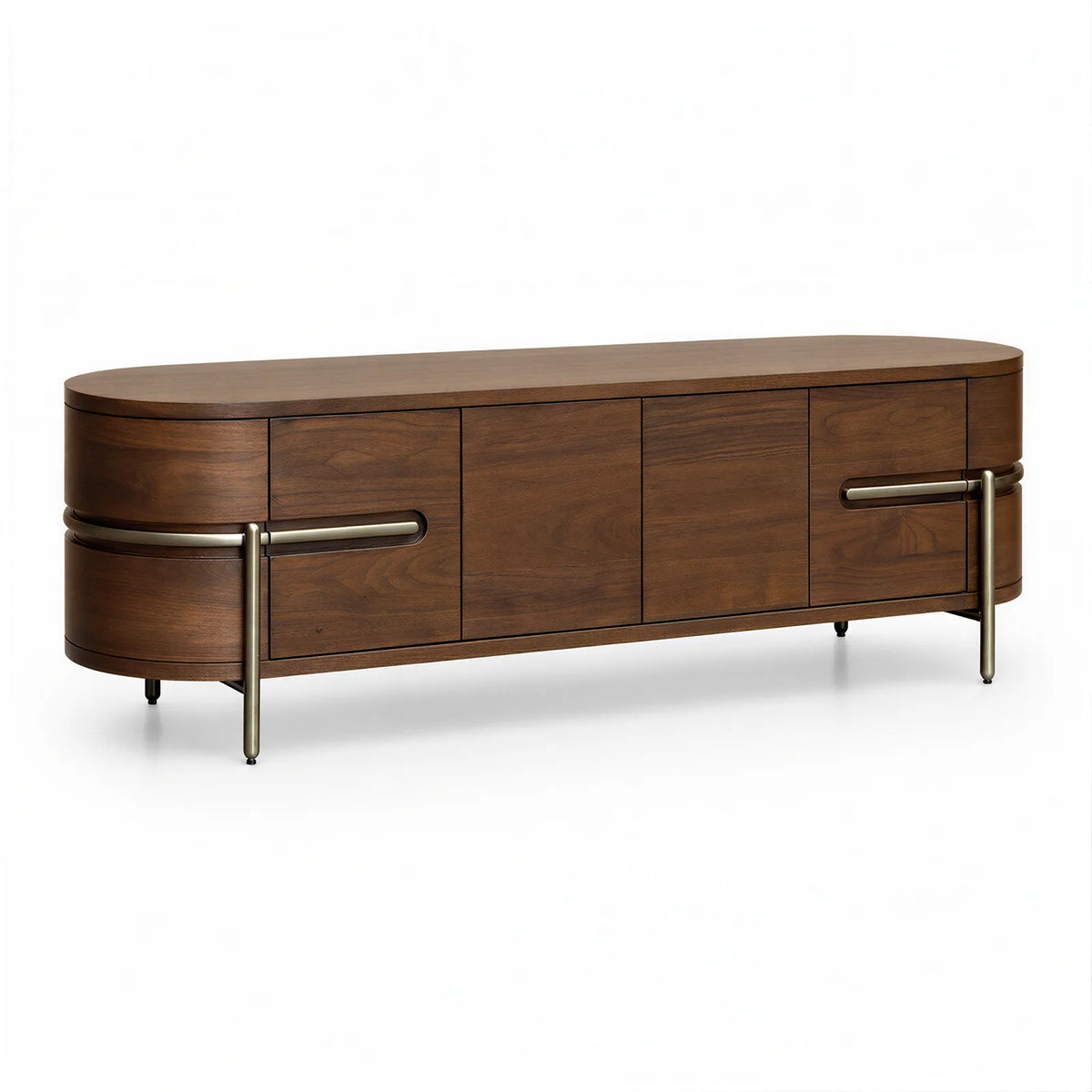 Vienna Natural Walnut Veneer & Brushed Brass Legs Media Unit Berkeley Designs