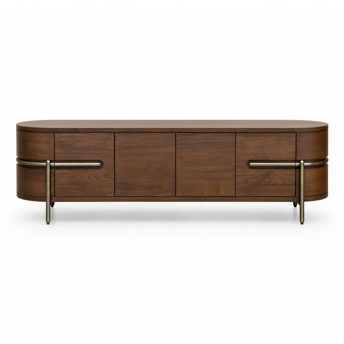 Vienna Natural Walnut Veneer & Brushed Brass Legs Media Unit Berkeley Designs
