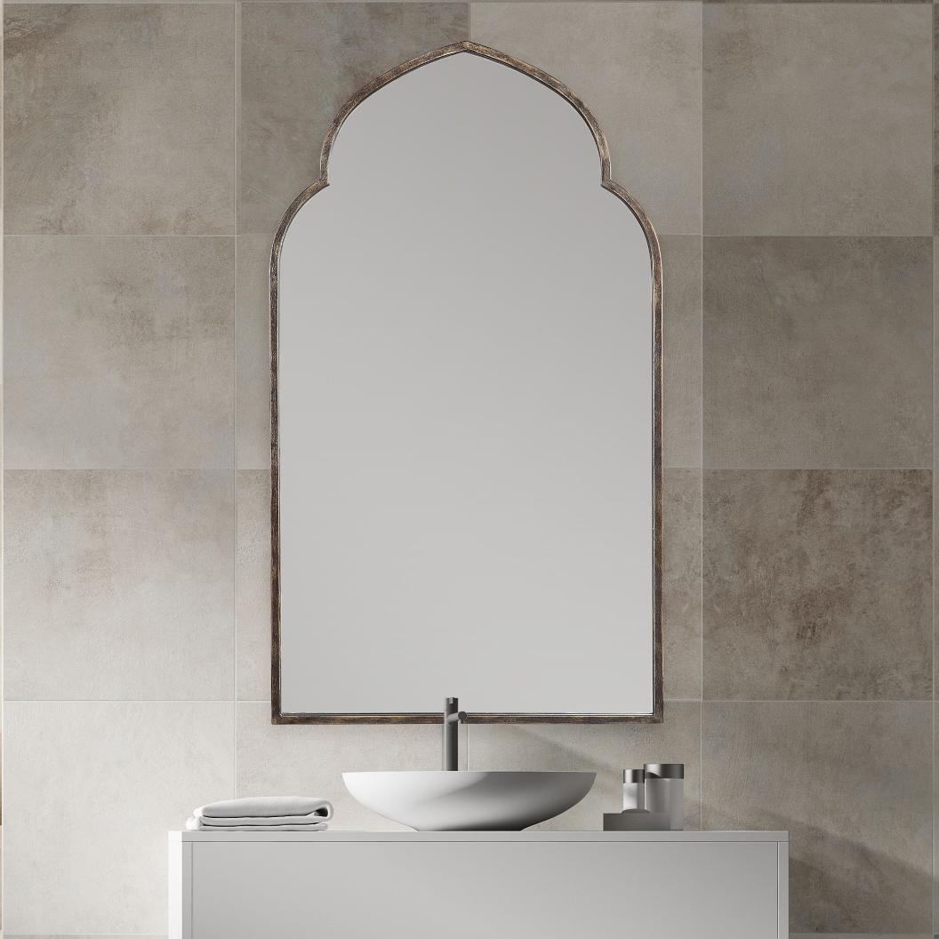 Temple Arched Mirror in Golden Bronze by Keiichi