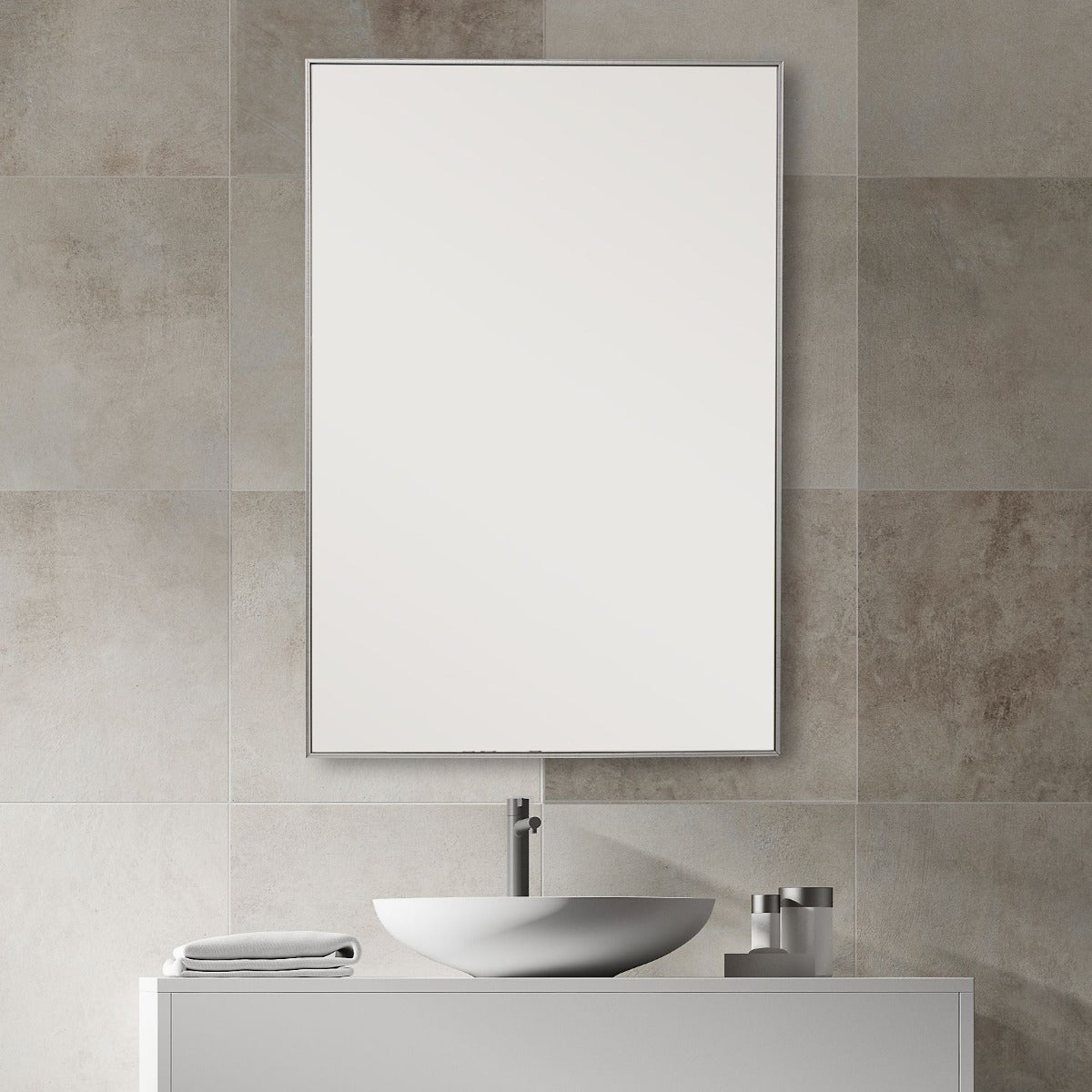 Simple Slim Frame Rectangular Mirror in Silver by Keiichi