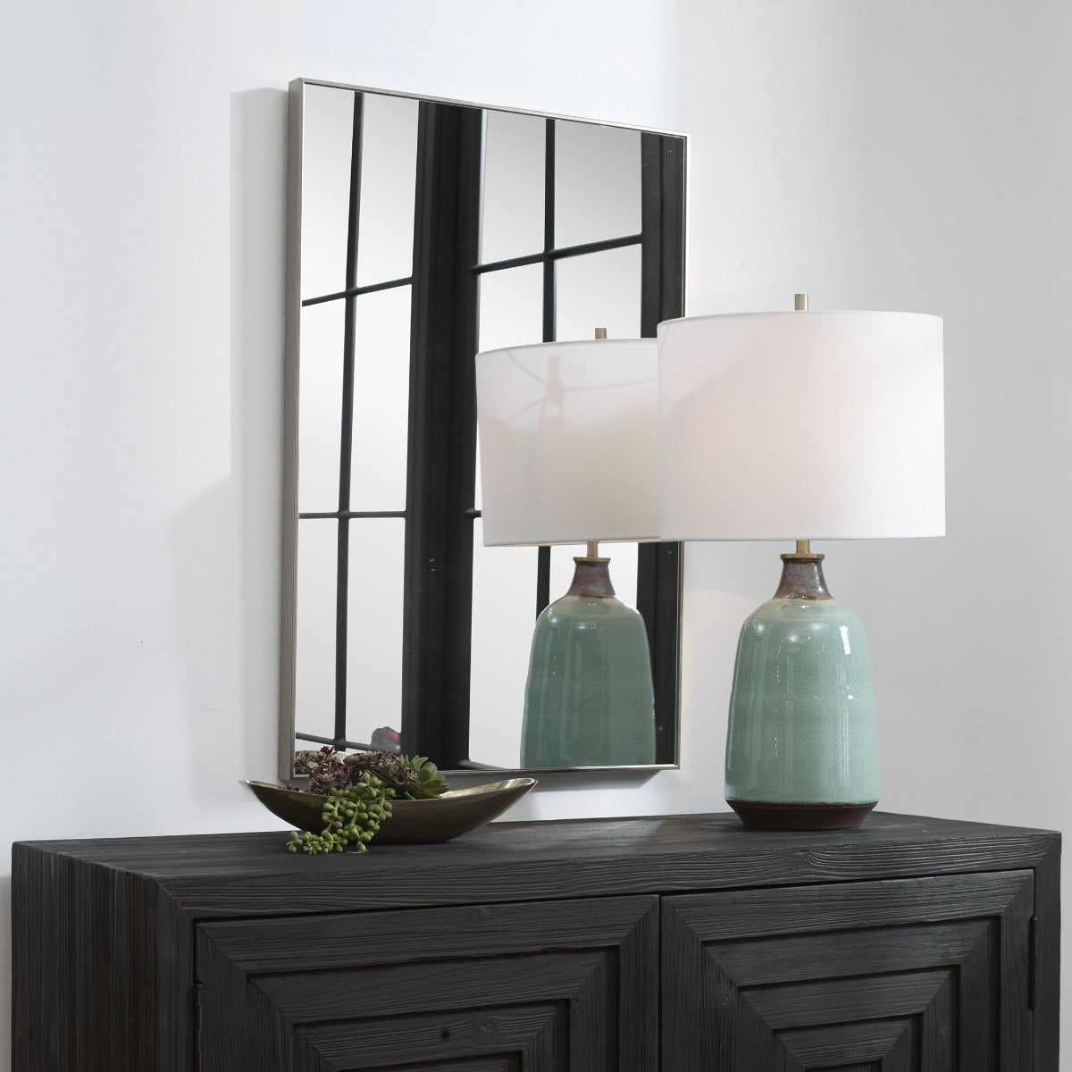 Simple Slim Frame Rectangular Mirror in Silver by Keiichi