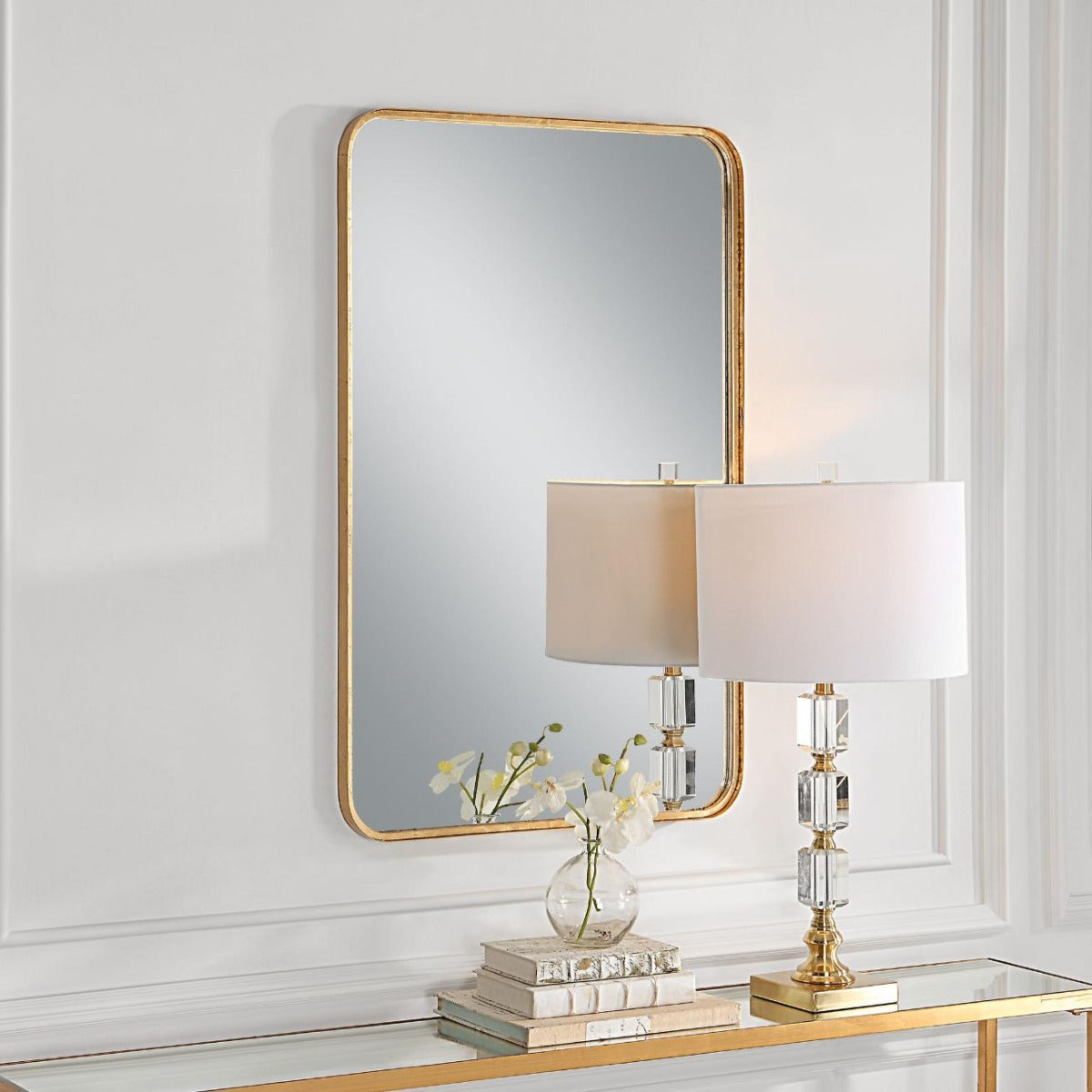 Toby Rectangular Mirror in Gold by Keiichi