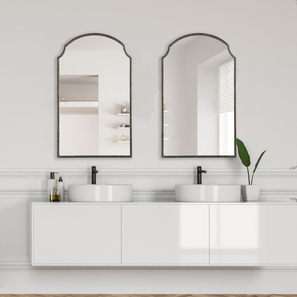 Beatrice Arched Mirror in Brushed Bronze by Keiichi