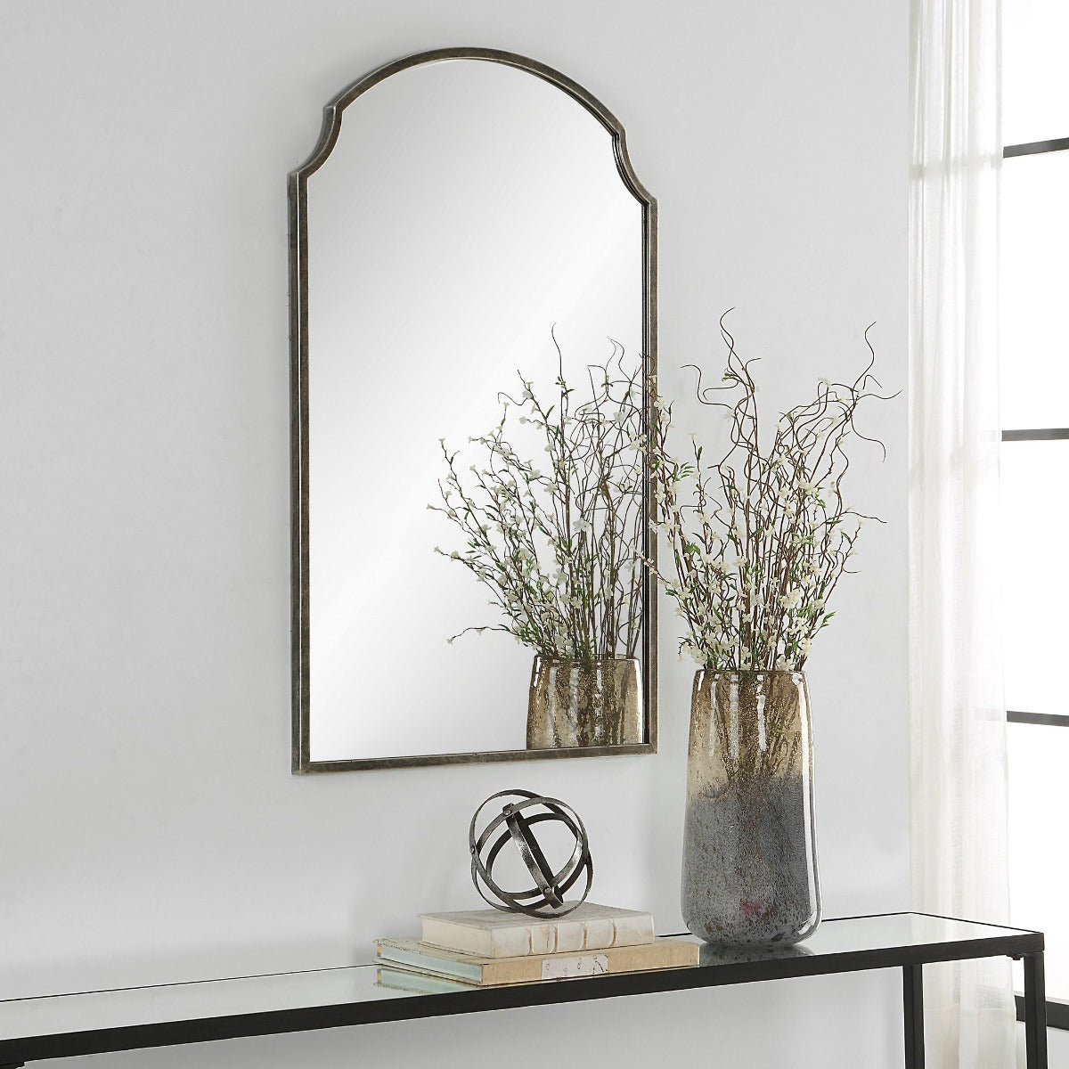 Beatrice Arched Mirror in Brushed Bronze by Keiichi
