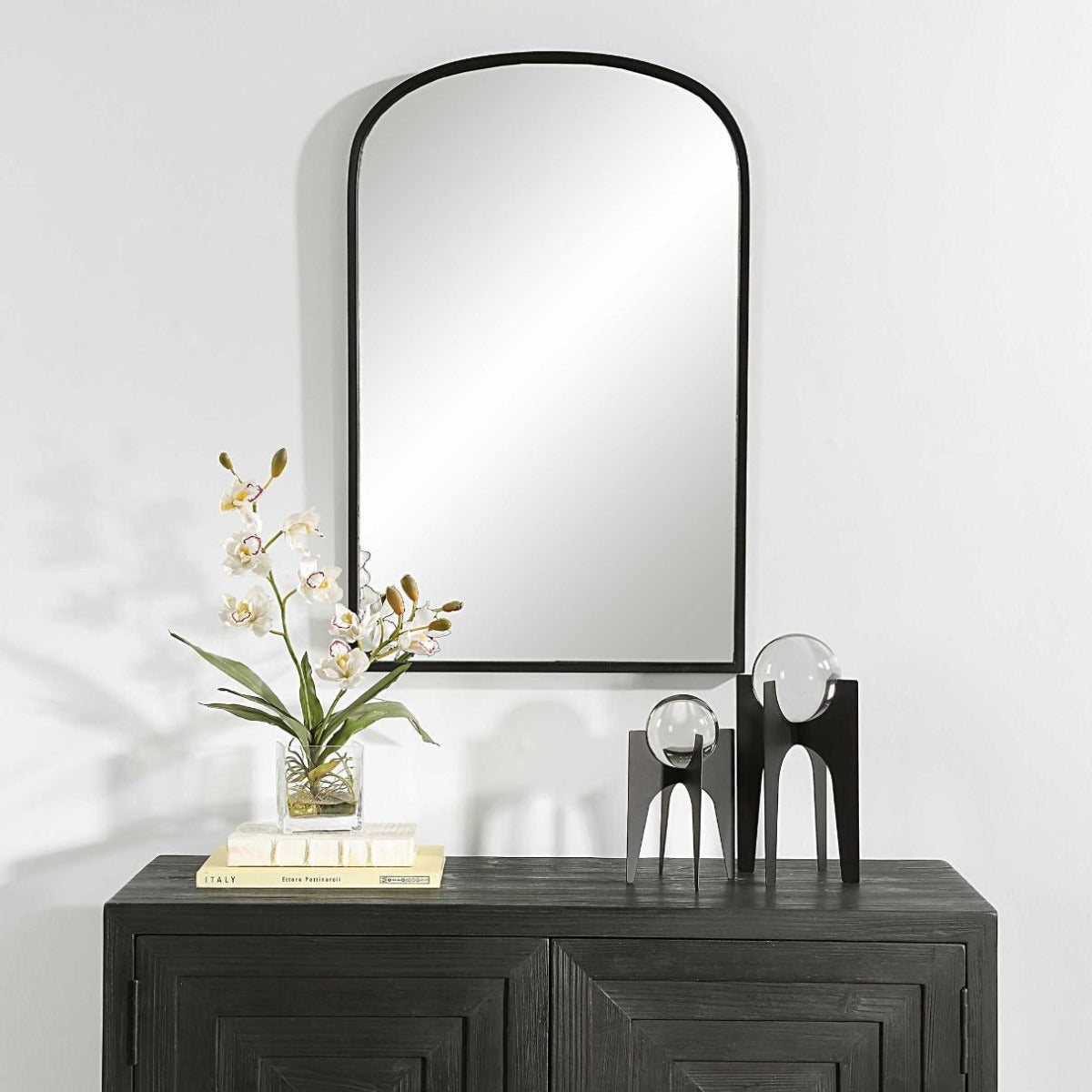 Aydyn Arched Mirror in Black by Keiichi
