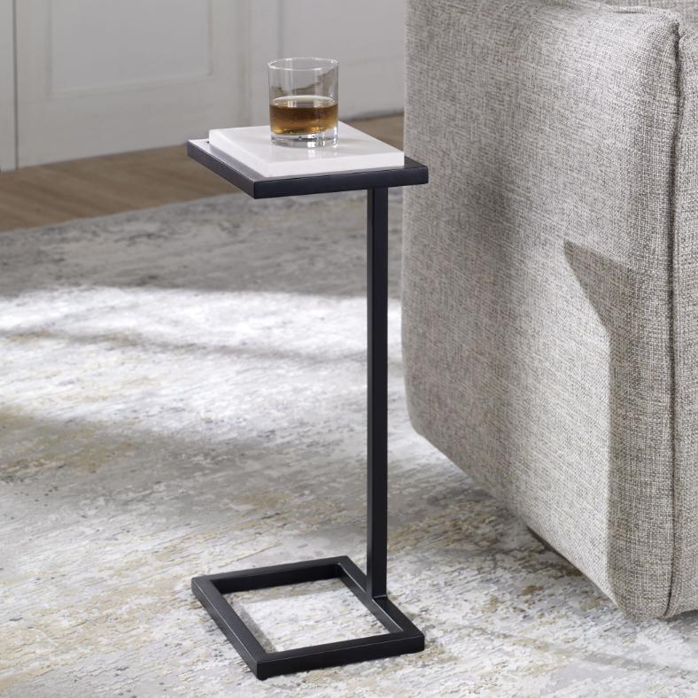 Served Accent Table White Marble & Black by Keiichi