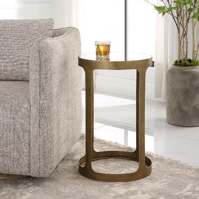 Retro Cutout Side Table Brass & Glass by Keiichi