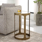Retro Cutout Side Table Brass & Glass by Keiichi