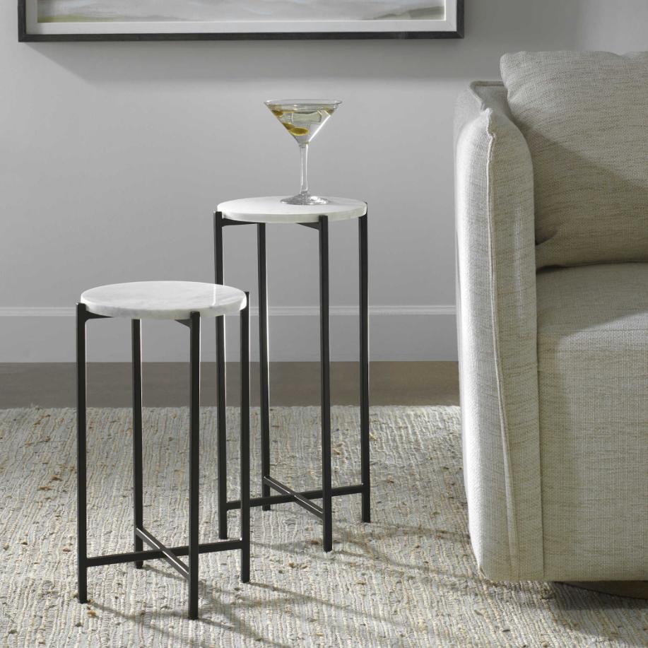 Orla Side Tables White Marble & Black by Keiichi