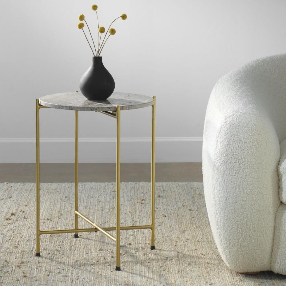 Travertine Top Side Table by Keiichi
