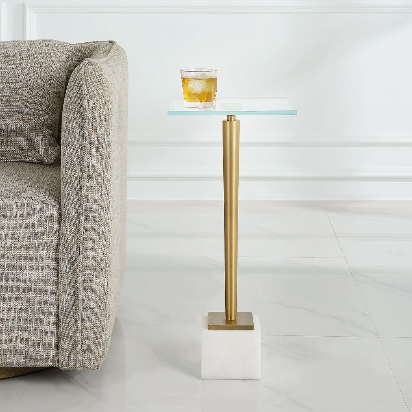Crisp Drinks Table Marble & Brass by Keiichi