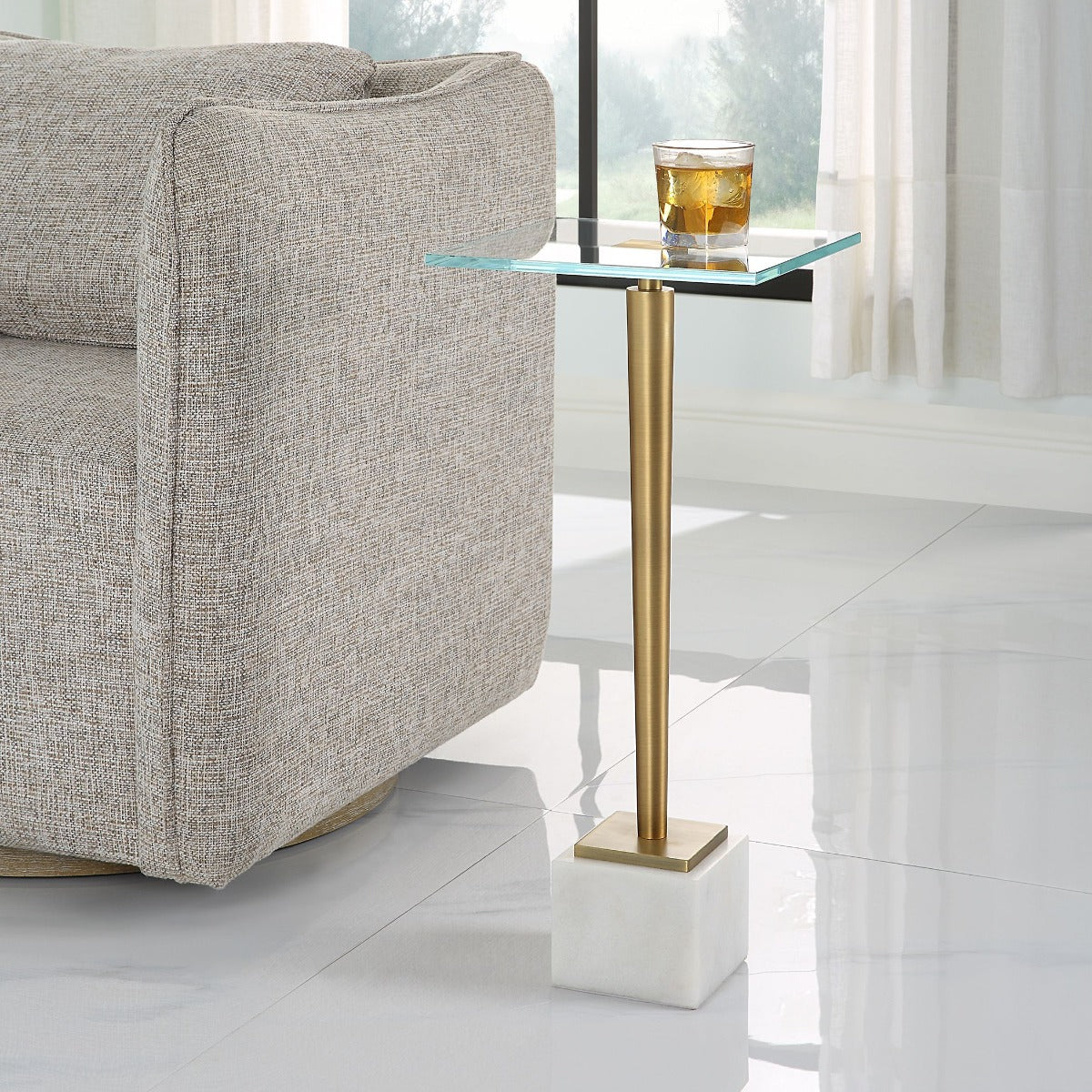 Crisp Drinks Table Marble & Brass by Keiichi
