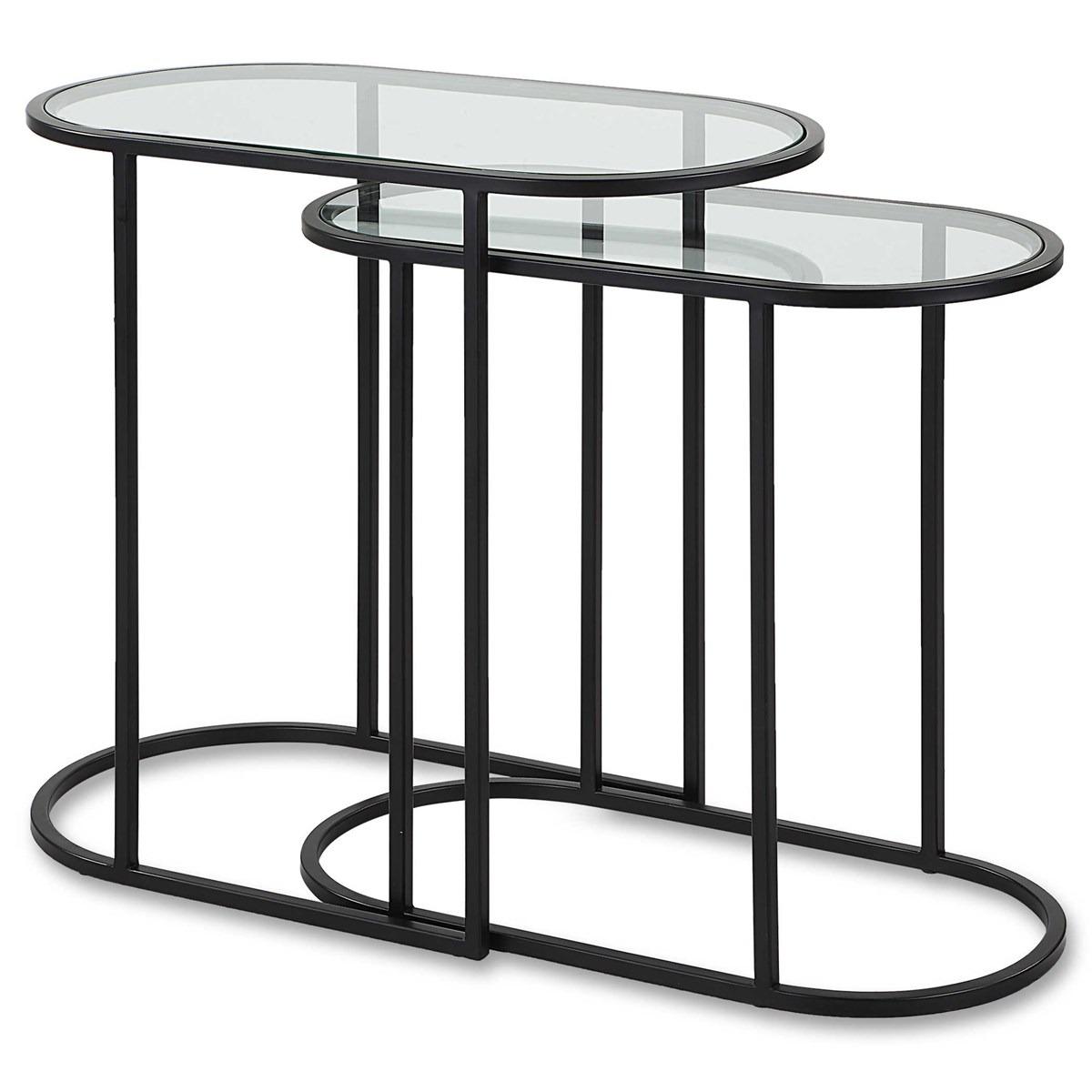 Slide Nesting Side Tables Black and Glass by Keiichi