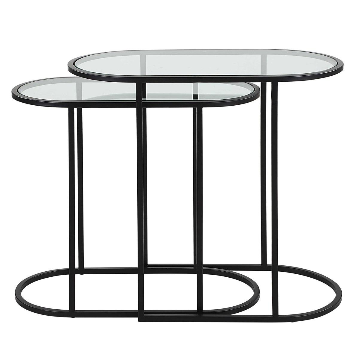 Slide Nesting Side Tables Black and Glass by Keiichi