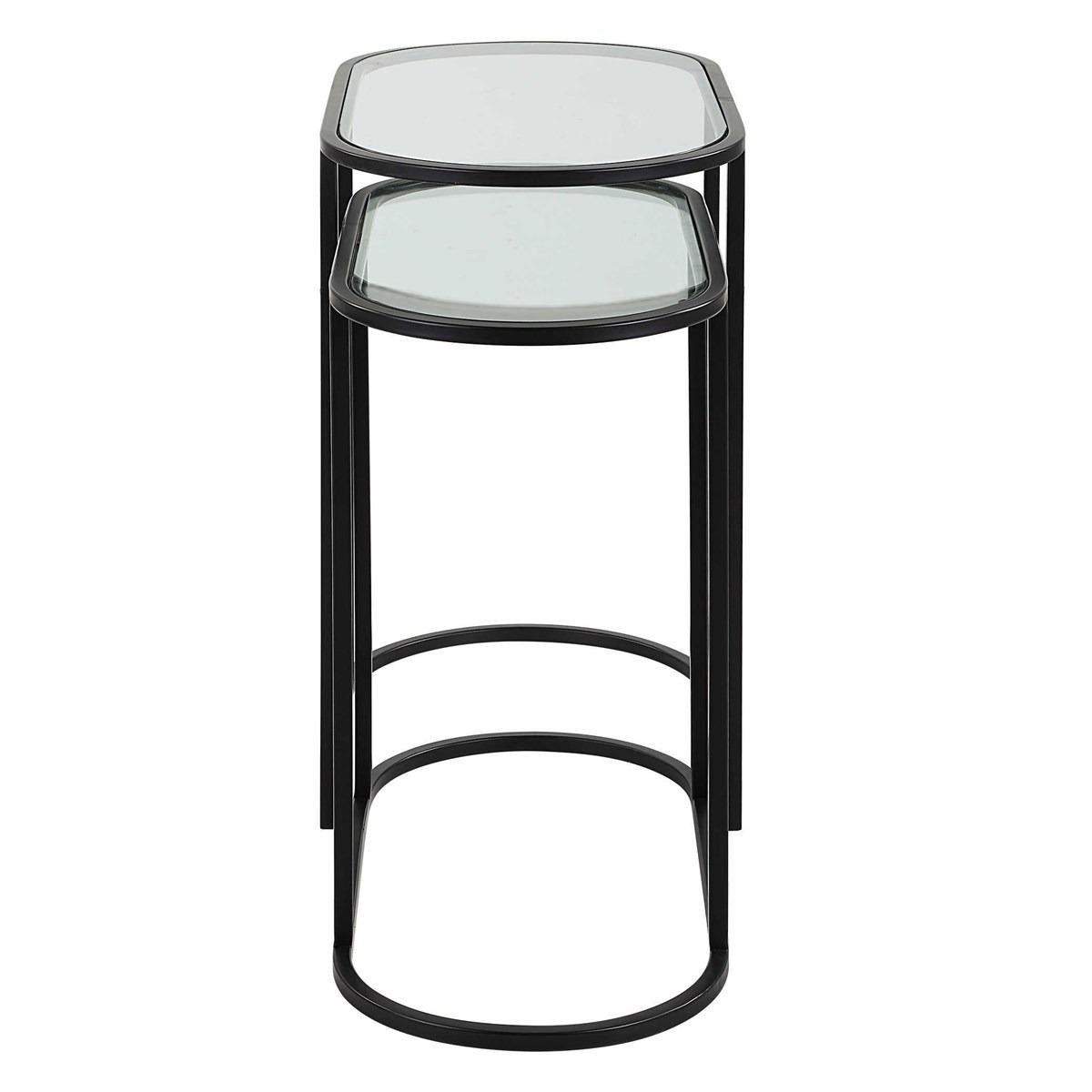 Slide Nesting Side Tables Black and Glass by Keiichi
