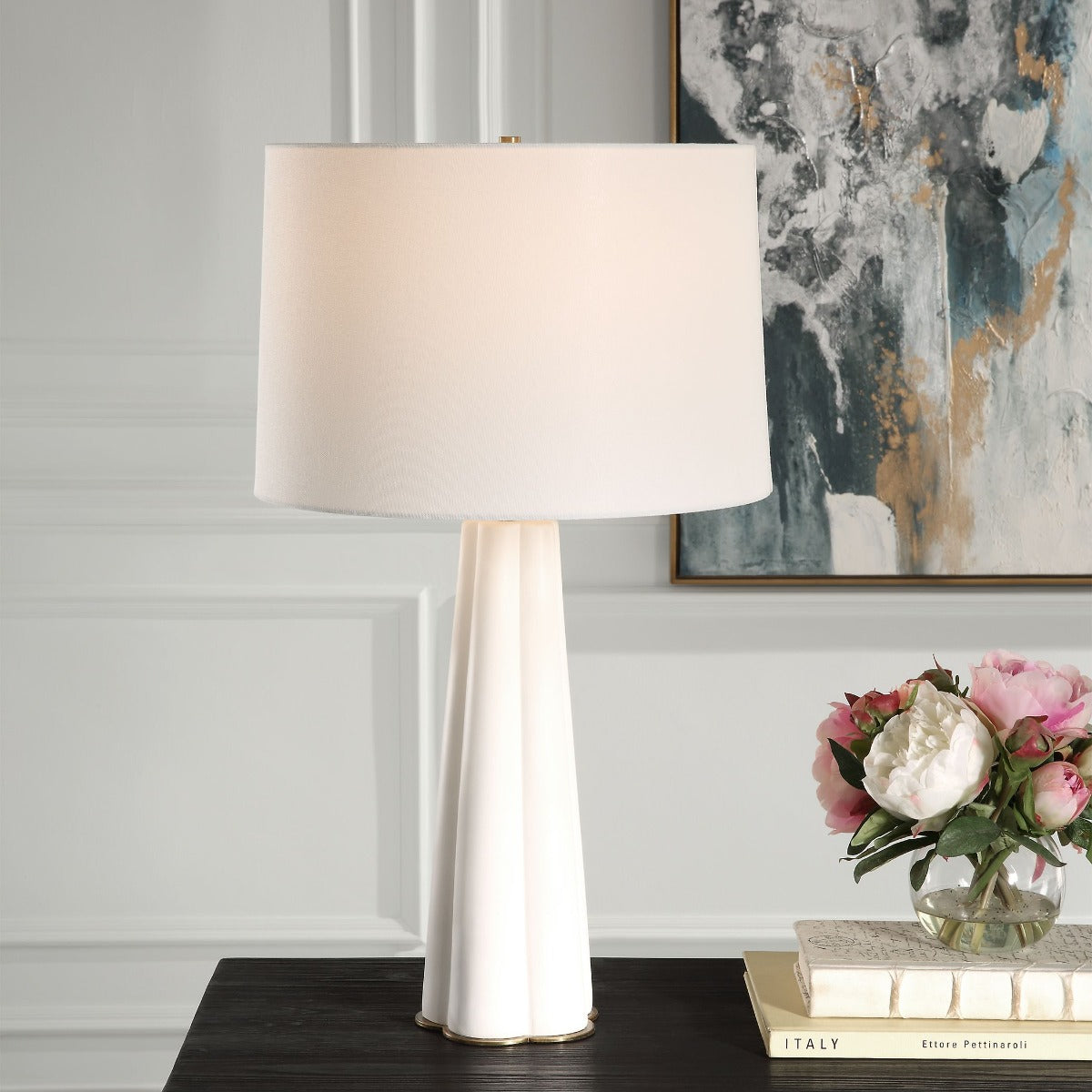 Darcy Table Lamp in White Satin Glaze by Keiichi