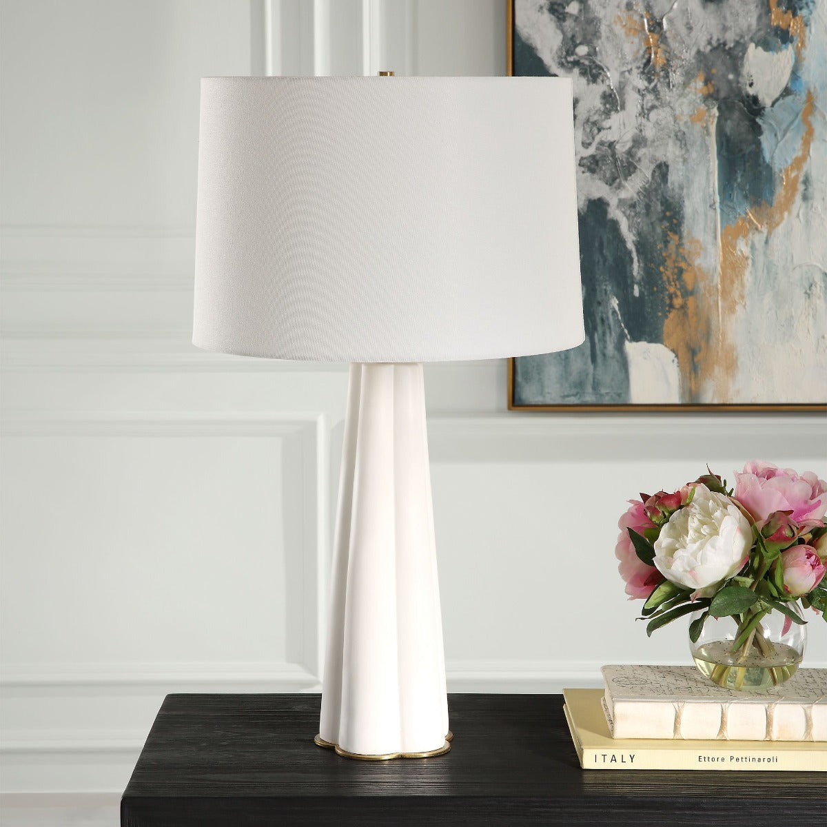 Darcy Table Lamp in White Satin Glaze by Keiichi