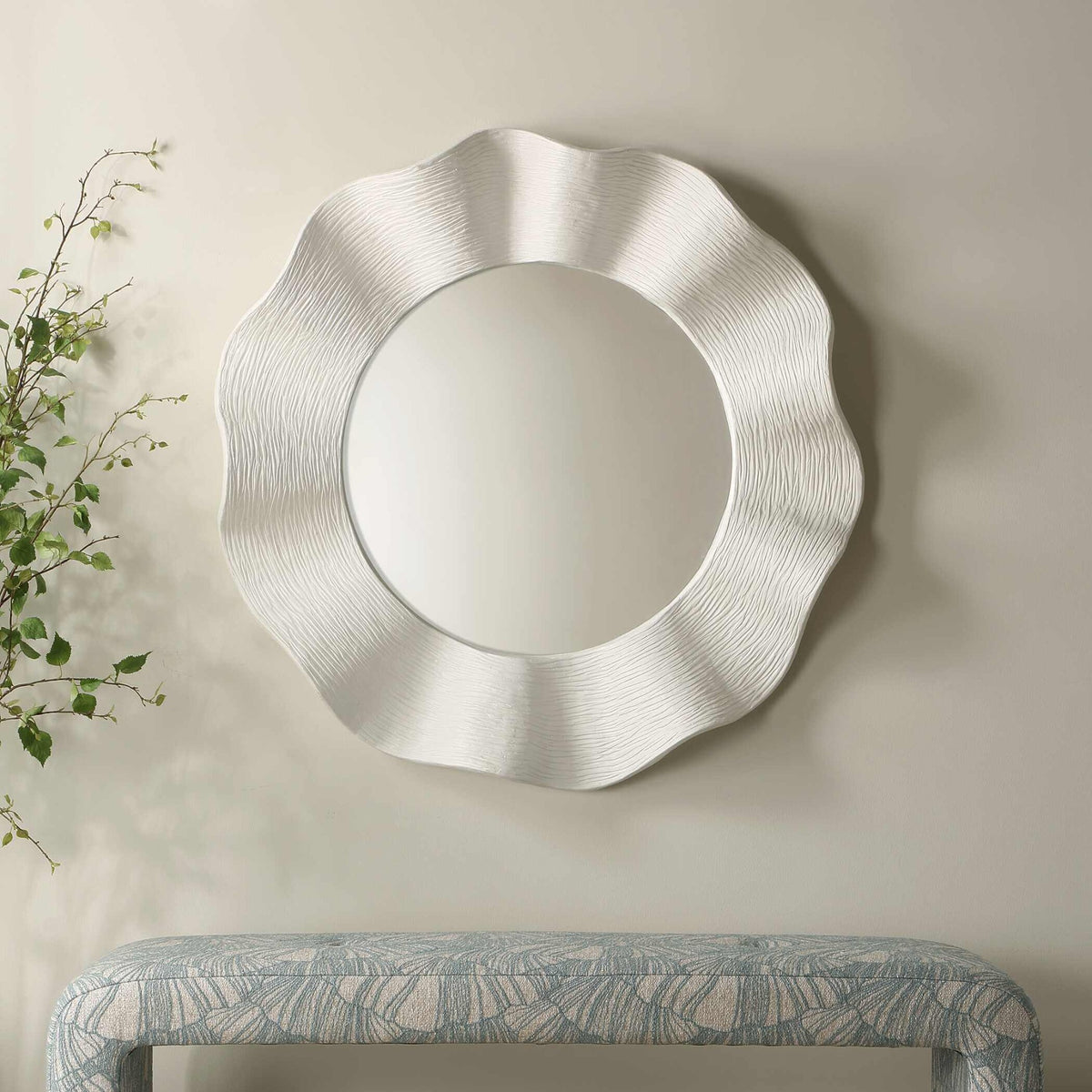 Wave Length Round White Mirror Uttermost