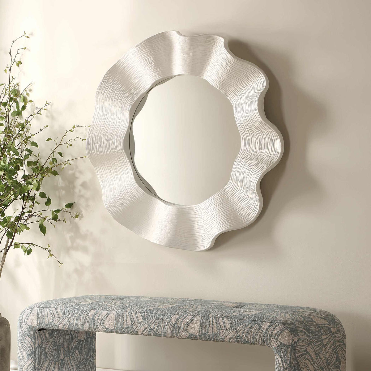 Wave Length Round White Mirror by Uttermost