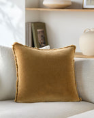 Washed Cotton Velvet Woven Cushion in Ochre by Keiichi